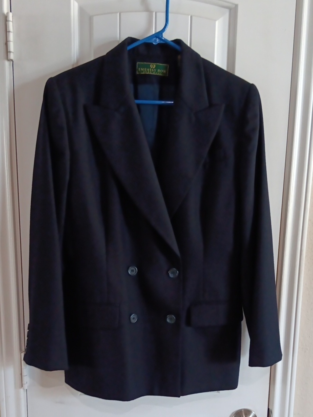 Vintage Embassy Row 100% Pure Wool Navy Double-Breasted Cropped Blazer - Sz 10
